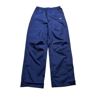 Y2K youth Girls Nike Track Pants Sz Large Navy Blue Baggy Swoosh Large Wide Leg
